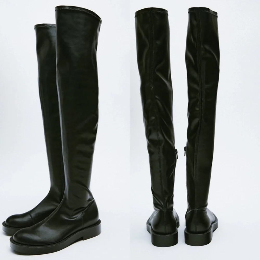 NWT Zara Flat Over the Knee Black Boots - Picture 3 of 11